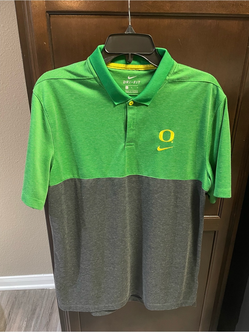 Nike Green and Gray Oregon O Dri-FIT Polo with Yellow Logo